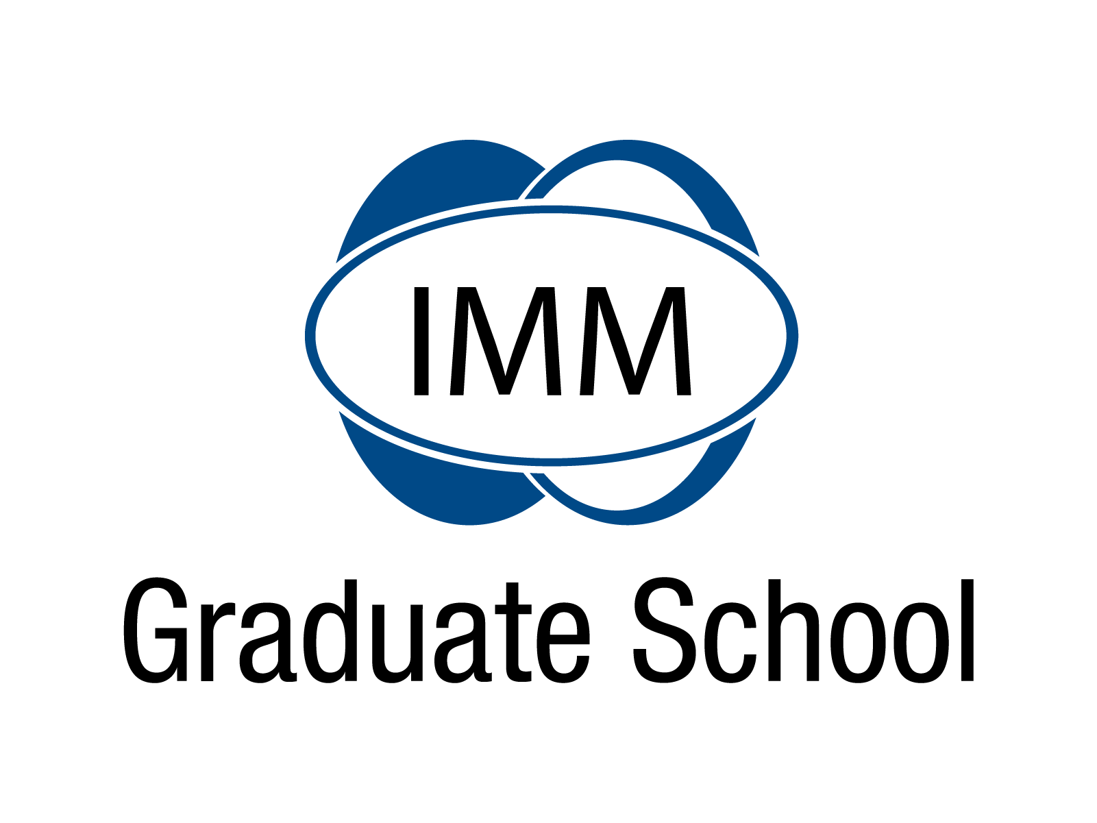 Abstract logo with overlapping blue rings forming a circular emblem on a black background.