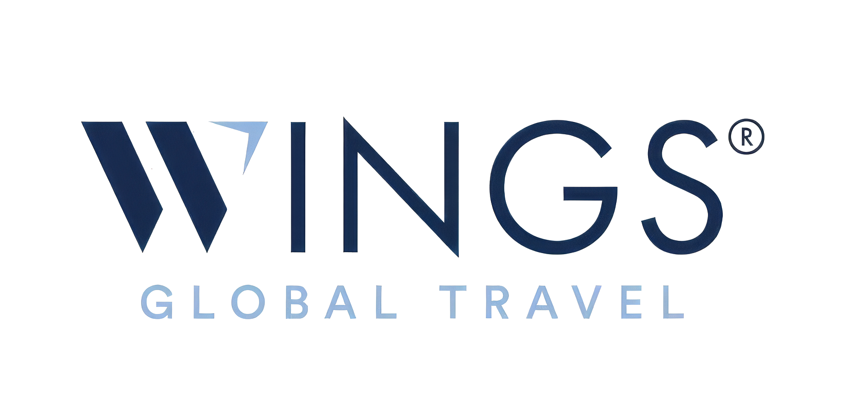 WINGS Global Travel logo with dark blue wordmark and light blue 'GLOBAL TRAVEL' subtitle beneath it.